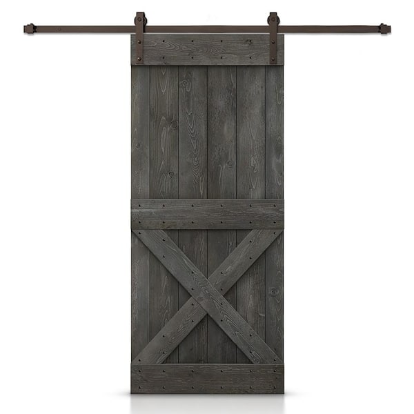 CALHOME Mini X 34 in. x 84 in. Carbon Gray Stained DIY Wood Interior Sliding Barn Door with Hardware Kit