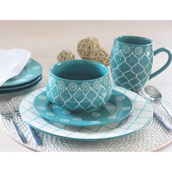 Moroccan 16-Piece Dinnerware Set in Turquoise