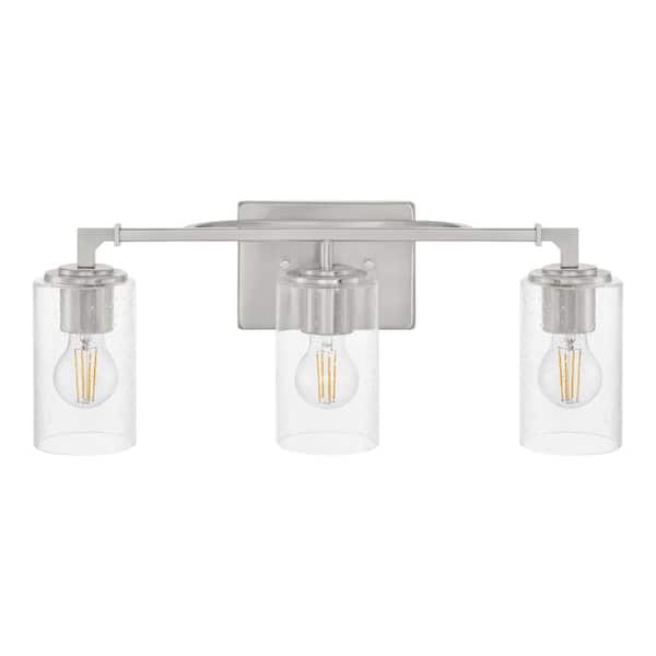 Home Decorators Collection Helenwood 21.75 in. 3-Light Brushed Nickel Bathroom Vanity Light with Clear Seeded Glass