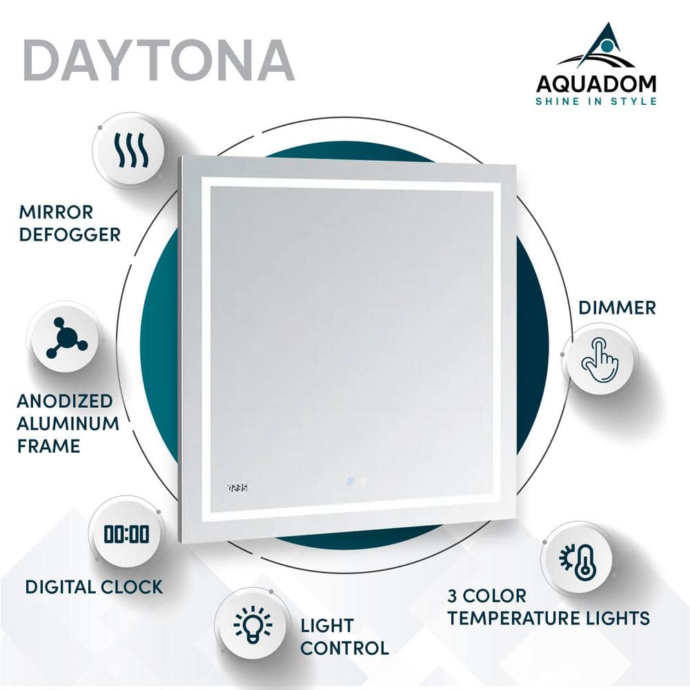 Daytona Elegance 30x40 Silver LED Bathroom Vanity Mirror with Anti-Fog and Dimmable Light