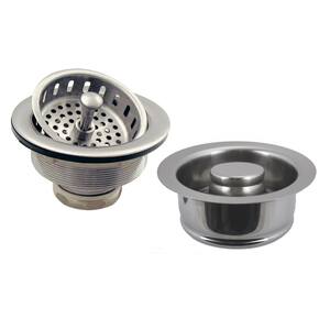 3-1/2 in. Post Style Large Kitchen Basket Strainer with Disposal Flange and Stopper in Satin Nickel