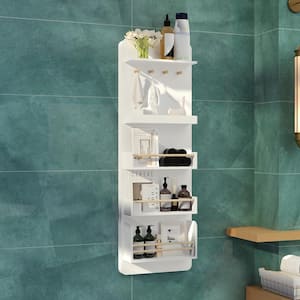 30.5 in. W x 47.2 in. H L Rectangular Wood Framed Wall-Mounted Bathroom Vanity Mirror in White With Shelves, Hook