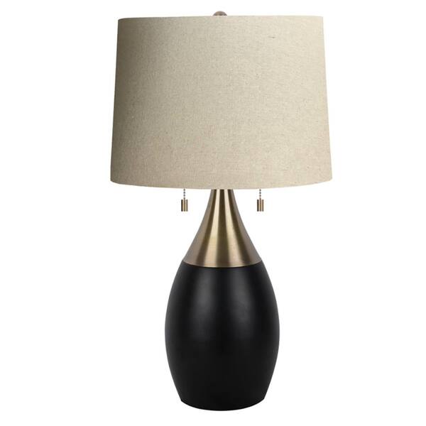 Hampton Bay 23 25 In Antique Brass With Black Accent Table Lamp Light Brown Linen Shade 17789 The Home Depot Black Accent Table Lamp, Antique Brass Table Lamp With Black Shade
