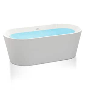 Conten 60 in. L x 30 in. W Acrylic Flatbottom Oval Freestanding Center Drain Soaking Bathtub in Glossy White