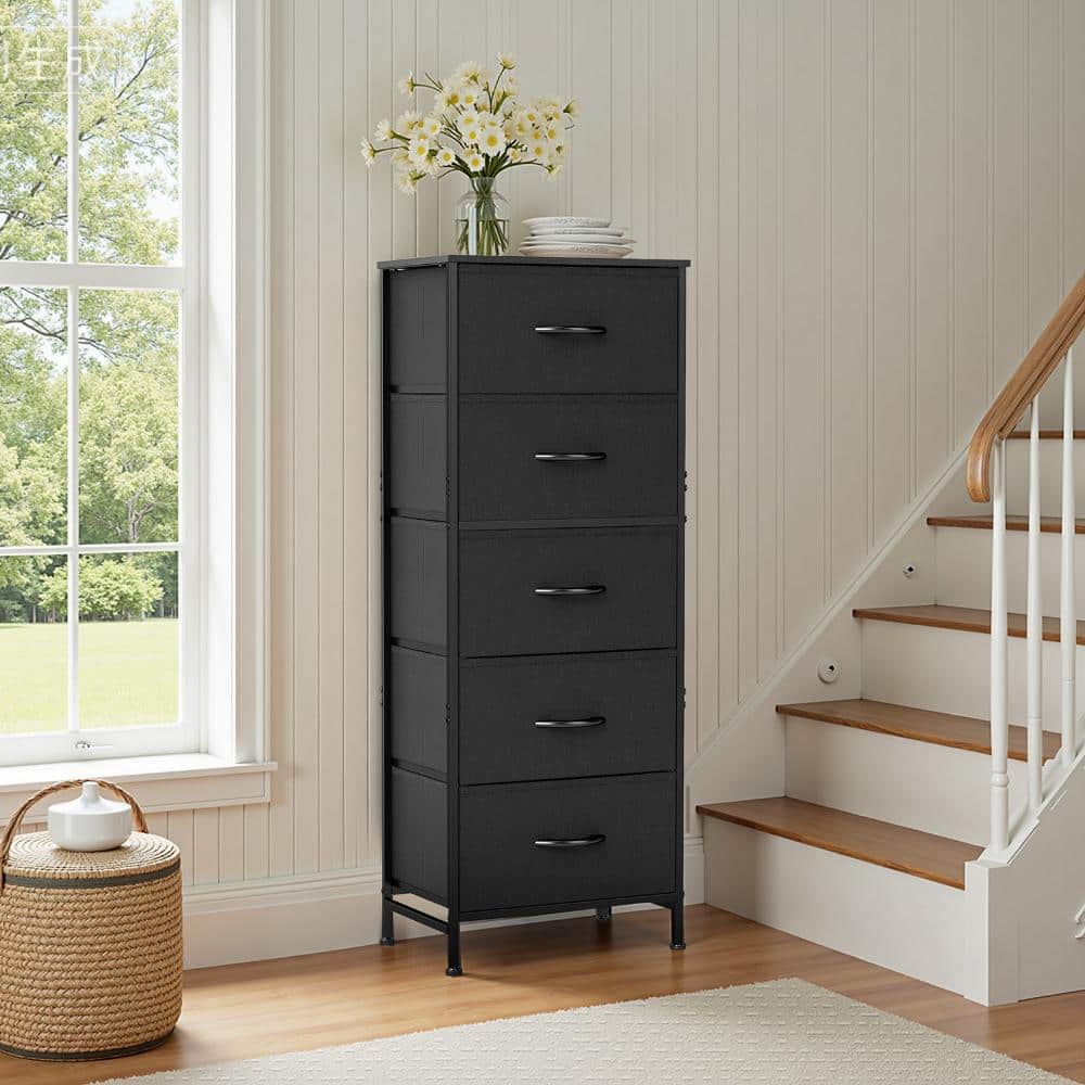 WONDER COMFORT Classical Black 5 Drawer 11.8 in. Wide Chest of