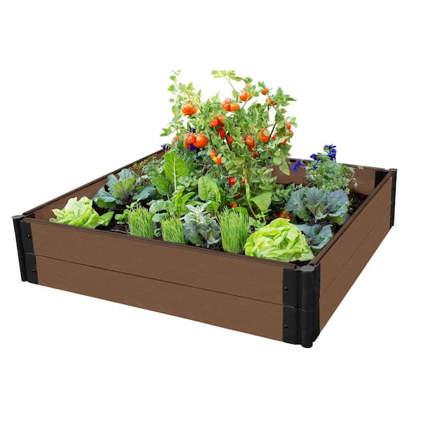 Frame It All One Inch Series 4 ft. x 4 ft. x 11 in. Uptown Brown Composite Raised Garden Bed