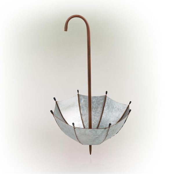 Alpine Corporation 19 in. Tall Outdoor Rustic Upside Down Umbrella Garden Stake and Planter