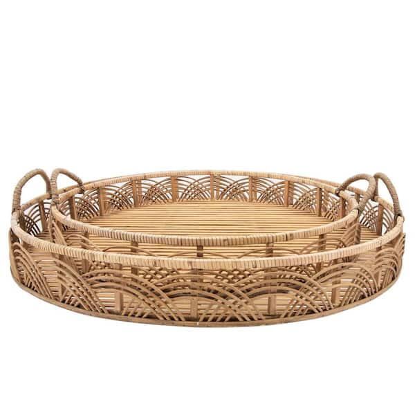 Bamboo 24/30 in. Round Trays in Natural (Set of 2)