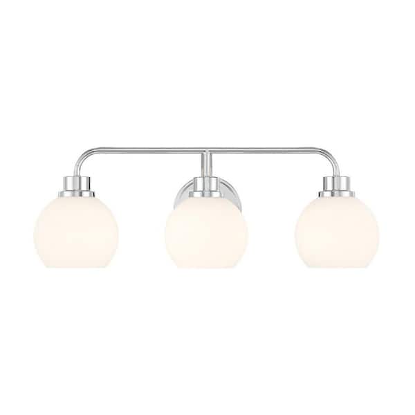 TUXEDO PARK LIGHTING 24 in. W x 8.25 in. H 3-Light Chrome Contemporary Bathroom Vanity Light with White Opal Glass Shades