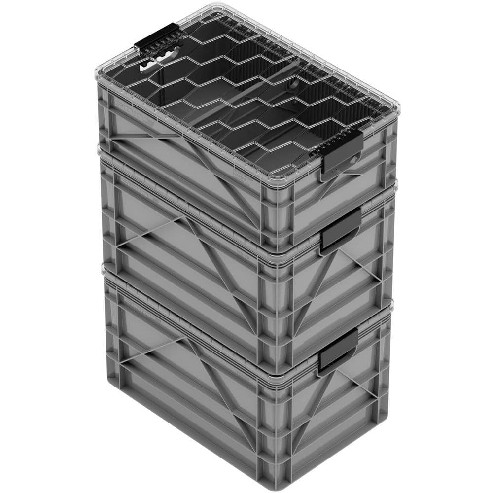 Crate Starter Pack 2 Full-Size and 1 Half-Size Heavy Duty Stackable Storage Bins with Lids and Dividers Gray price history on PriceWatchPro