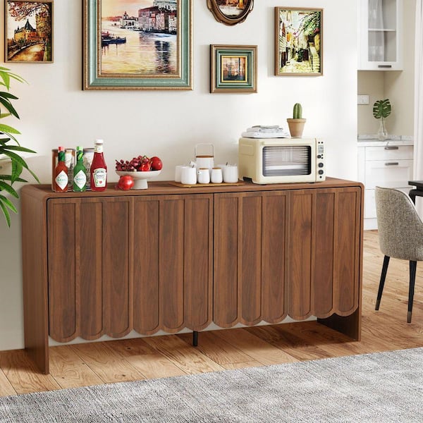 Walnut 59.06 in. L Four-door Storage Cabinet with Adjustable Shelves