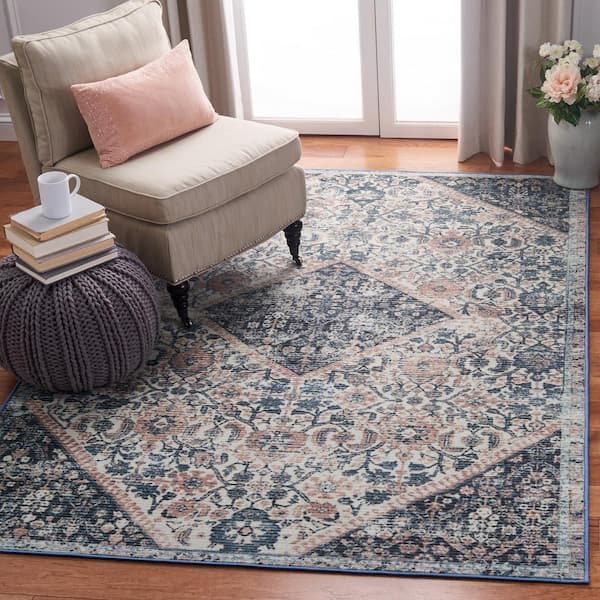 Journey Ivory/Pink 5 ft. x 8 ft. Machine Washable Floral Distressed Area Rug