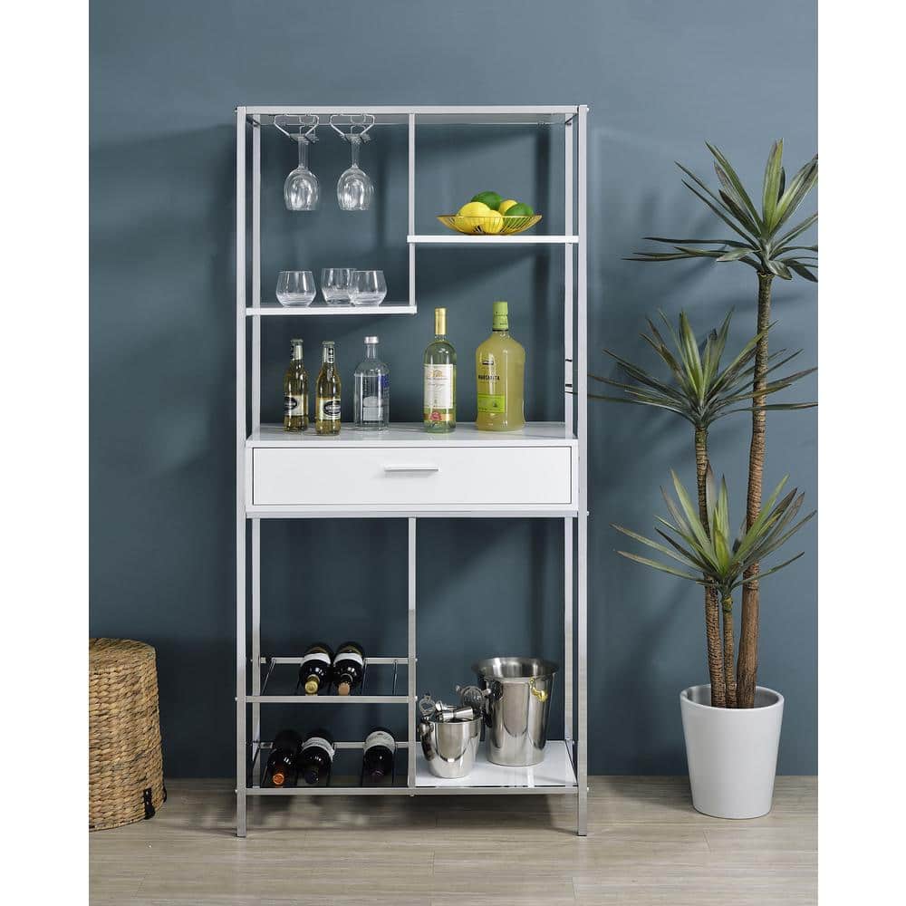 Figueroa White and Chrome Modern Bar Cabinet with Drawer