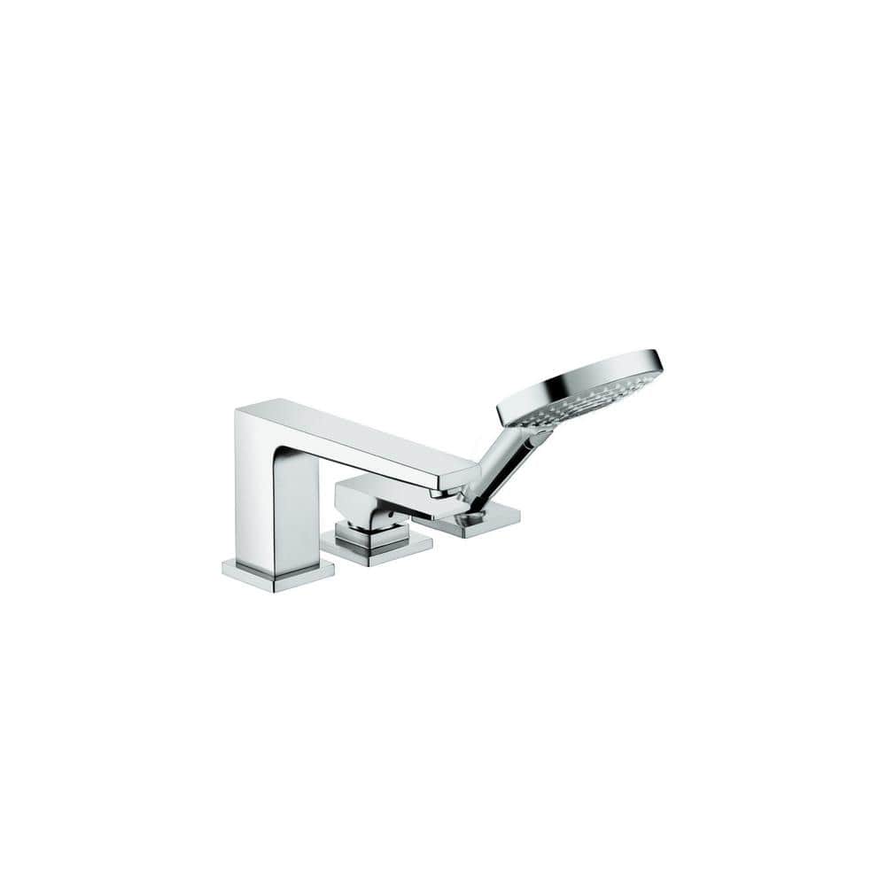 Metropol 8 7/8" Brushed Nickel Modern Deck Mounted Tub Faucet with Handshower