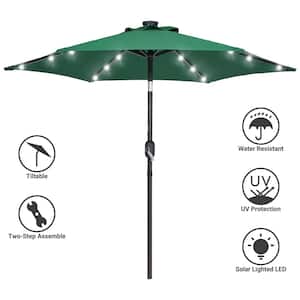 7.5 ft. Solar Lighted LED Patio Market Crank and Tilt Umbrellas, Table Umbrellas,UV-Resistant Canopy in Dark Green