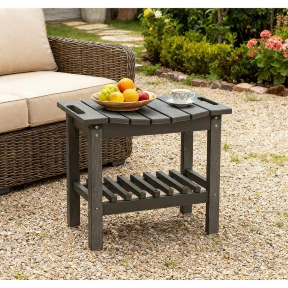 Dark Gray HDPE Outdoor Side Table, 21 in. Rectangle Patio Table, 2