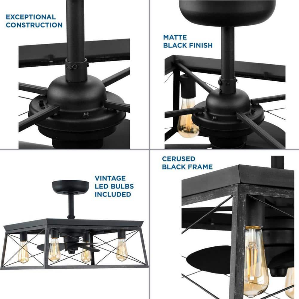 Matte Black 22'' Ceiling Fan with Chandelier Light Kit