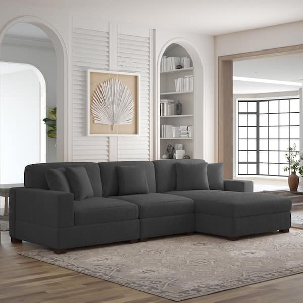 ゆゆ Uixe 112.1 in. Straight Arm 4-piece Corduroy Upholstered L