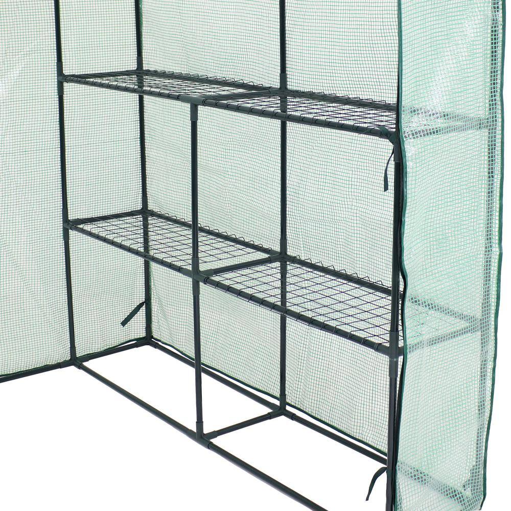 Green 55" x 55" x 77" Portable Walk-In Greenhouse with Shelves