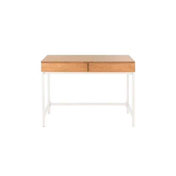 StyleWell Donnelly White Metal and Natural Wood Finish Writing Desk with 2 Drawers (42 in. W x 30 in. H)