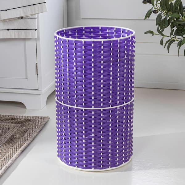 Cecil Modern 4.13 Gal. Faux Wicker Cylinder Waste Basket, Purple/White