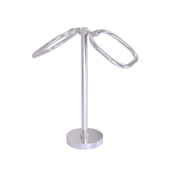 Allied Brass Freestanding 2-Ring Oval Towel Ring with Dotted Accents in Satin Chrome
