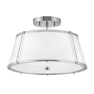Clarke 15 in. 2-Light Polished Nickel Semi-Flush Mount with Metal Shade