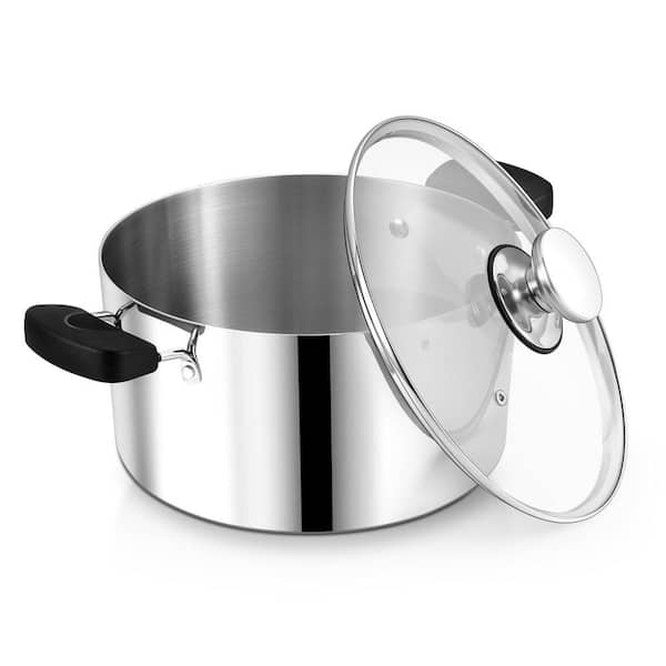 8 qt. Cooking Stock Pot with Lid, Stainless Steel Large Pot, Works on Multi Stove, Heavy Duty, Dishwasher Safe