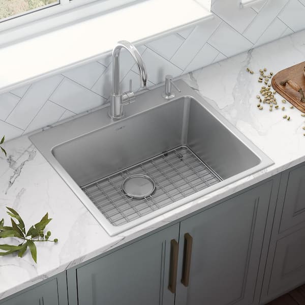 Modena 21 in. Drop-in Topmount Single Bowl 16-Gauge Stainless Steel Kitchen Sink with Rounded Corners and 2 Holes