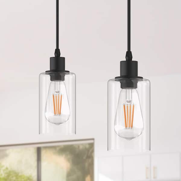 1-Light Modern Matte Black Island Pendant Light Rustic Farmhouse Industrial Hanging Light for Kitchen Dining 2 Pack