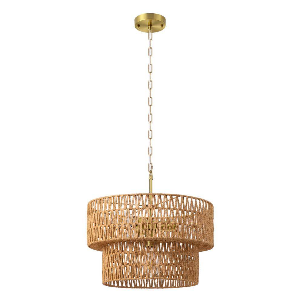 4-Light Yellow Boho Rattan Chandelier Hanging Light for Dining Room Kitchen Island, Living Room, Foyer price history on PriceWatchPro