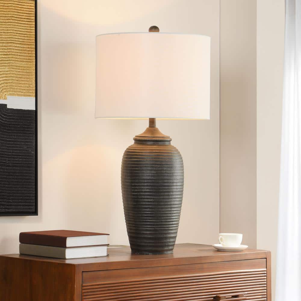 Charlotte Matte Black Polyresin Table Lamp with White Linen Shade