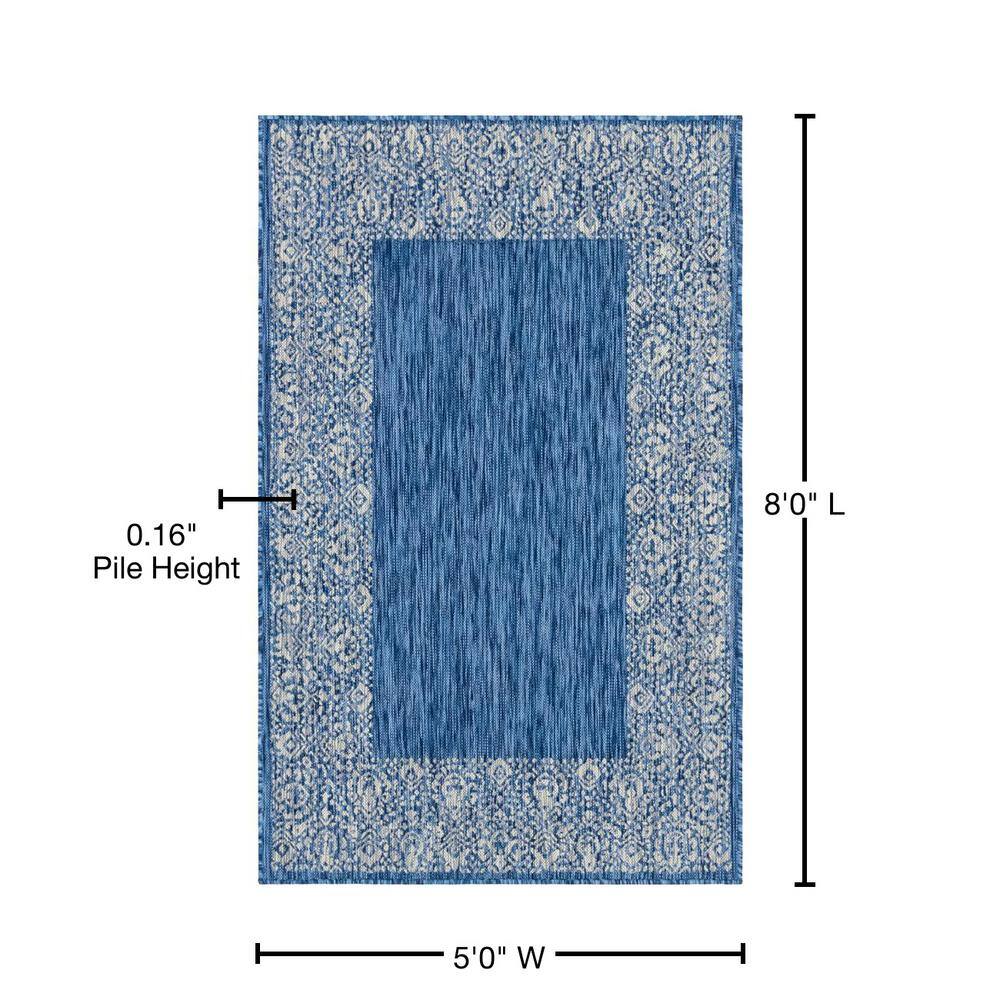 Coastal Charm Flat-Woven Blue Synthetic 5' x 8' Outdoor Rug