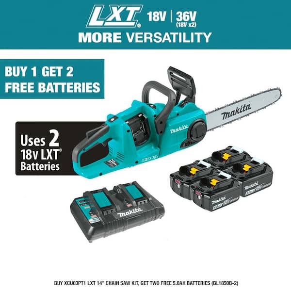 LXT 14 in. 18V X2 (36V) Lithium-Ion Brushless Battery Chain Saw Kit with Four 5.0 Ah Batteries and Charger