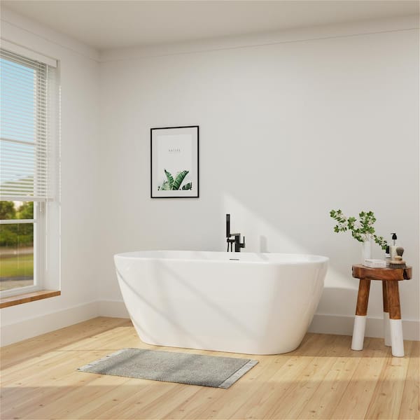 59 in. Acrylic Freestanding Flatbottom Bathtub Soaking SPA Stand Alone Seamless Tub in White