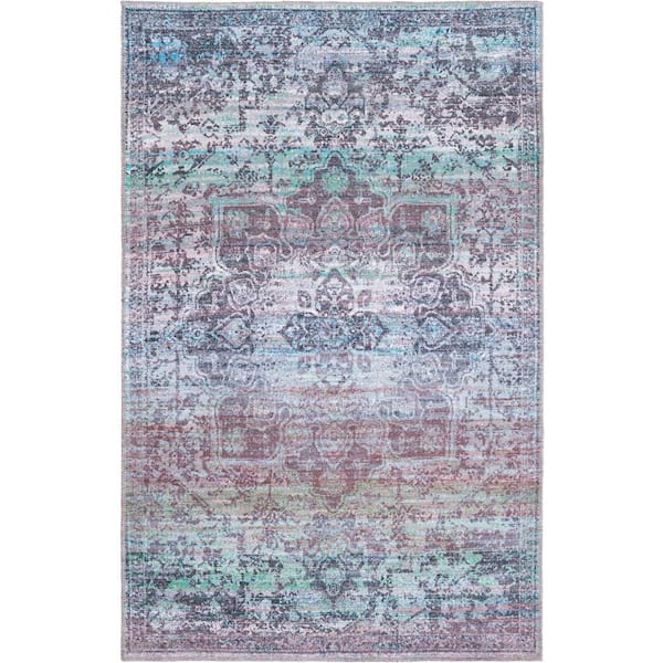 Unique Loom Renaissance Roma Blue Green 4 ft. x 6 ft. Machine Washable Area Rug