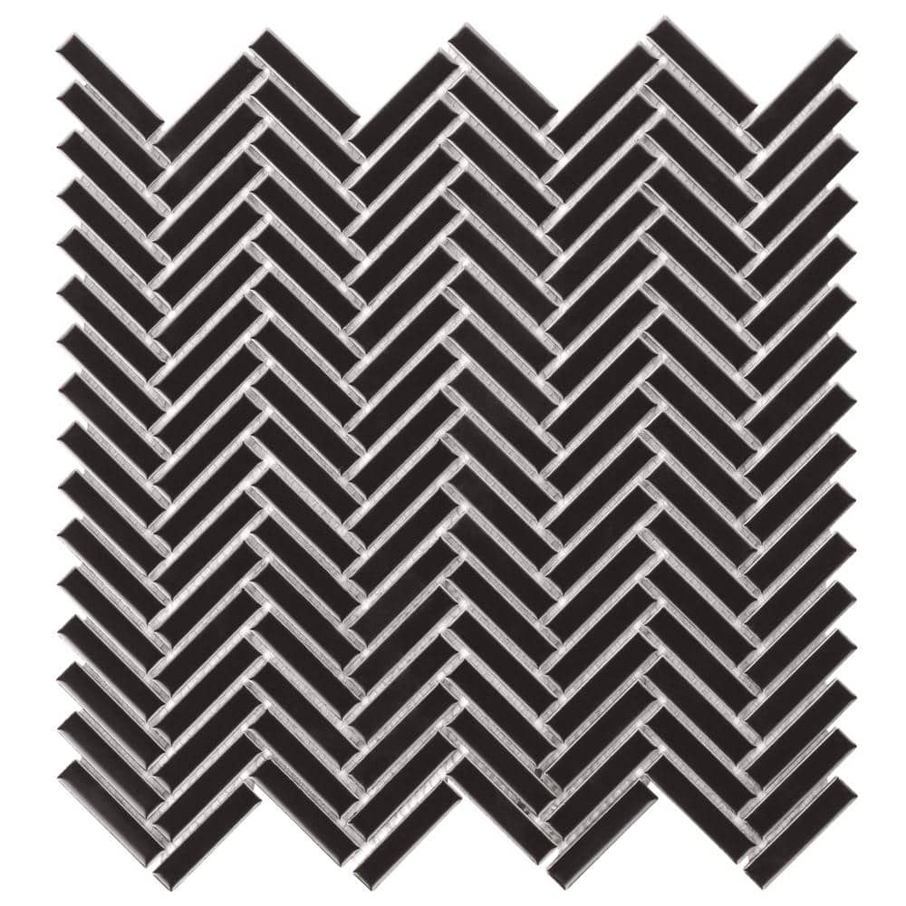 Black Matte Porcelain Herringbone Mosaic Tile 11x11