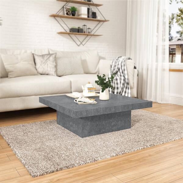 GALANO Carmelo 35.4 in. Cement Gray Stone Square Wood Top Coffee Table SH GTPU16943USA