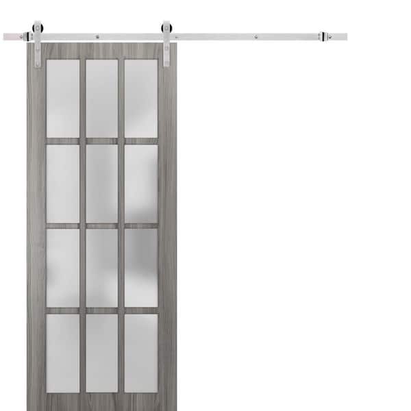 Sartodoors 30 in. x 96 in. 1 Panel Frosted Glass Ginger Ash Solid Wood Sliding Barn Door with Hardware Kit