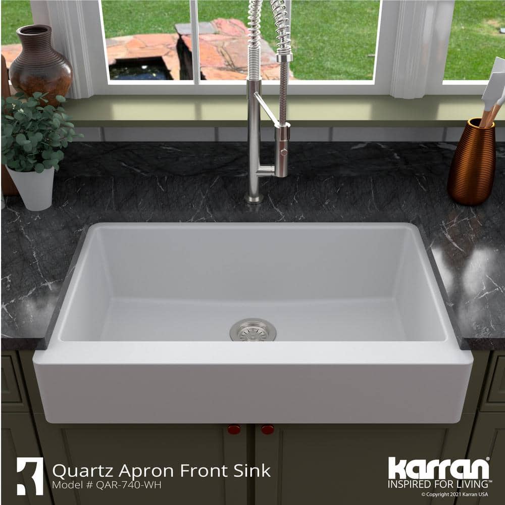 34'' Matte White Quartz Farmhouse Single Bowl Kitchen Sink