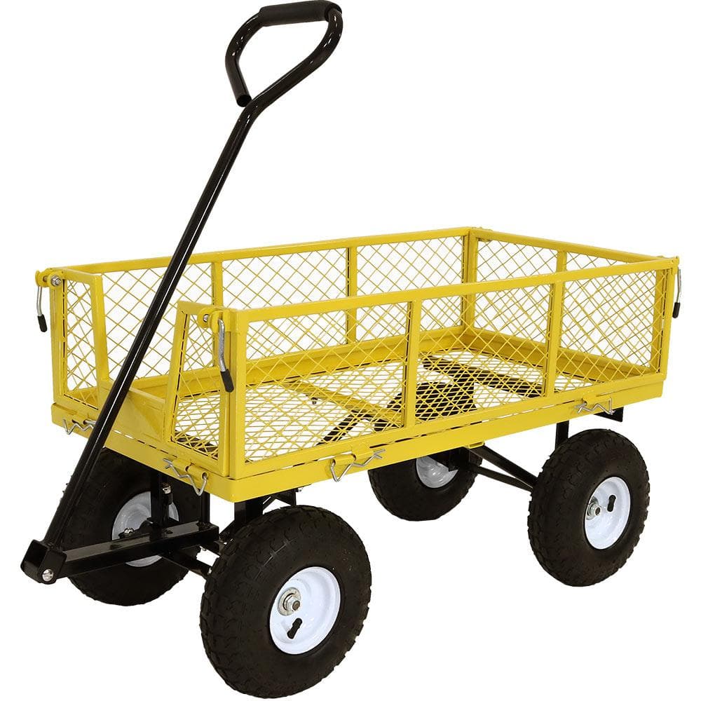 Sunnydaze Decor Yellow Steel Utility, Steel Garden Utility Cart Wagon