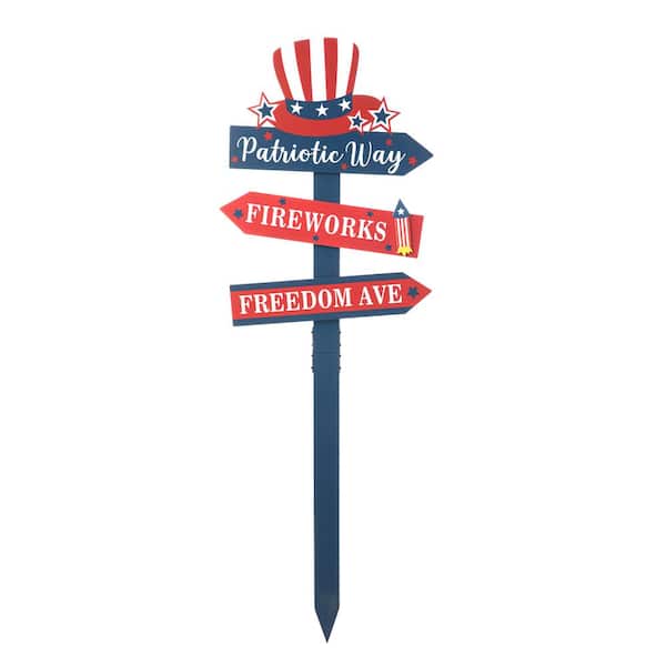 36 in. H Patriotic/Americana Wooden Top Hat Word Sign Yard Stake (KD)