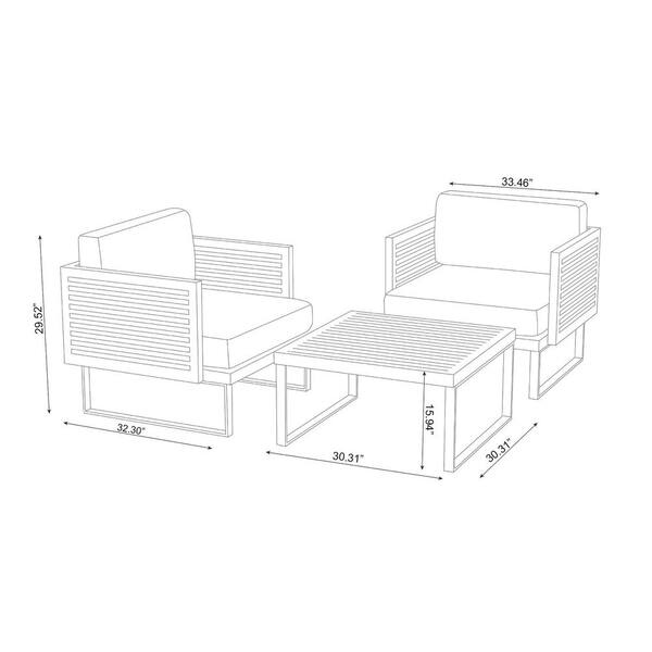 NewAge Products Outdoor Furniture Monterey 3 Piece Patio Chat Set with Coffee Table - Aluminum - Spectrum Indigo