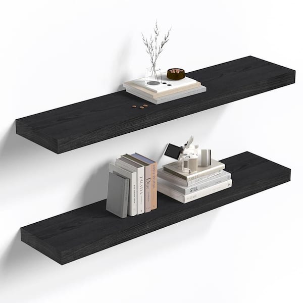 Unbranded 35.5 in. W x 6.7 in. D Carbon Black Floating Decorative Wall Shelf Set of 2
