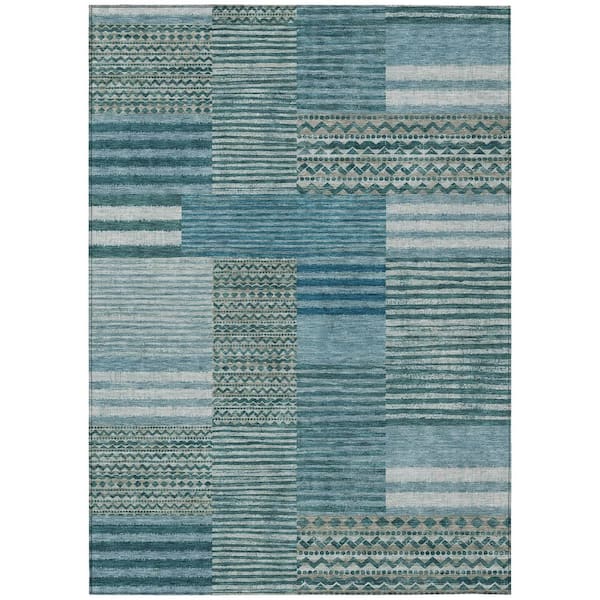 Chantille Machine Washable Indoor/Outdoor Abstract ACN2749 Teal 8 ft. x 10 ft. Area Rug