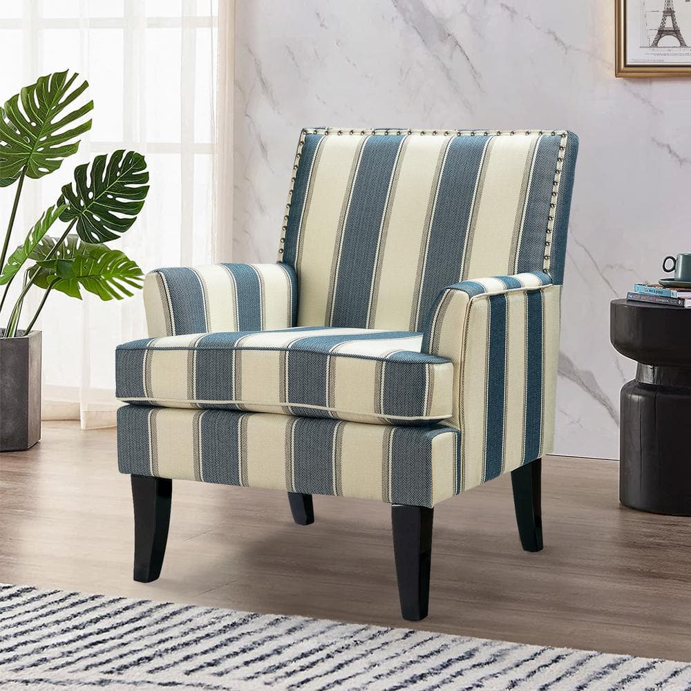 Navy Stripe Gleaming Nailhead Trim Club Accent Chair