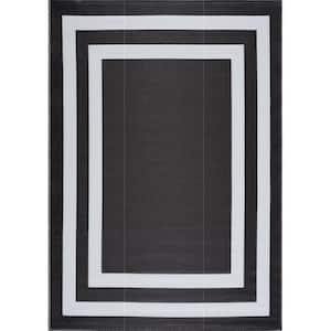 Paris Black and White 9 ft. x 12 ft. Folded Reversible Recycled Plastic Indoor/Outdoor Area Rug-Floor Mat