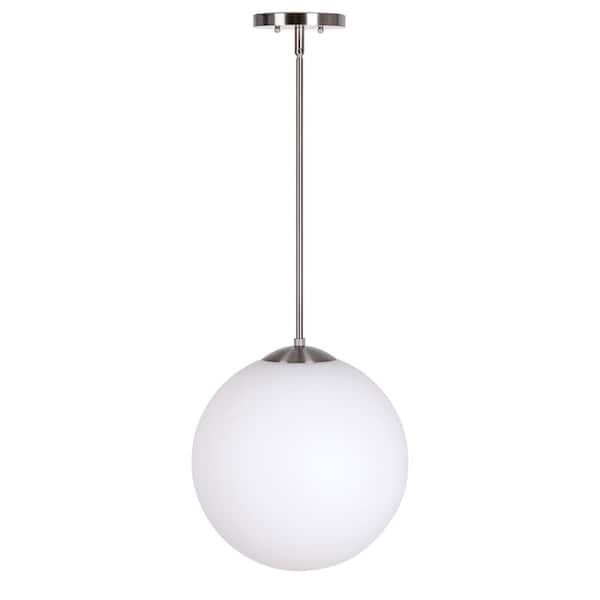 Unbranded Selene 1-Light Brushed Nickel Pendant with Satin Opal Globe Glass Shade