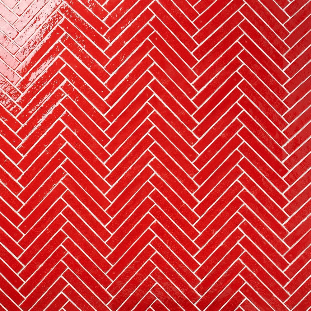 Crimson Red Glossy Ceramic Subway Wall Tile, 2-in x 9-in