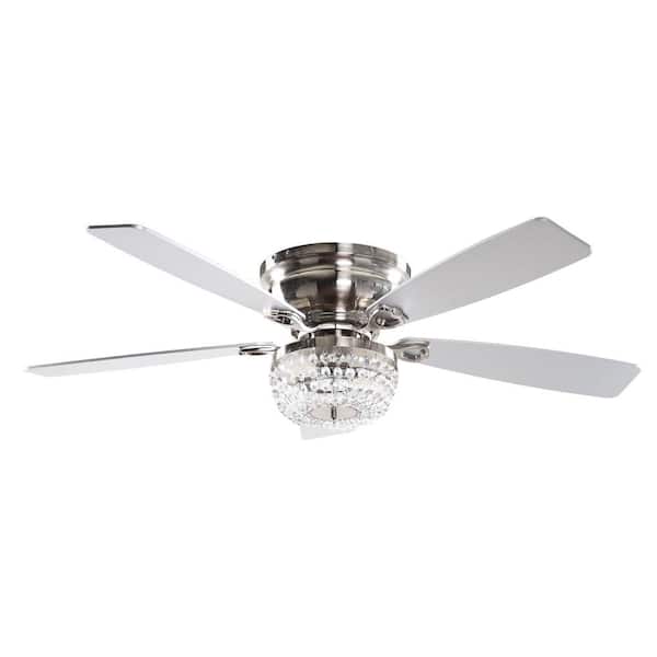 matrix decor 48 in. Satin Nickel Flush Mount Crystal Ceiling Fan with-Light and Remote Control